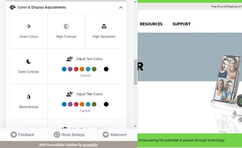 Color and display adjustments