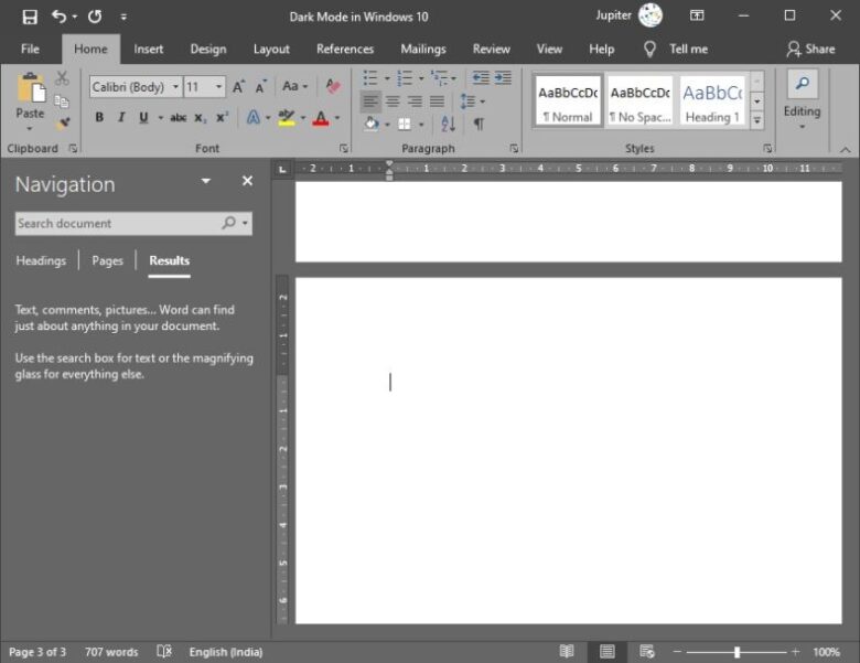 Dark Mode on MS Office Tools
