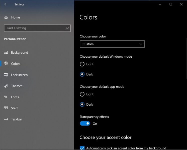 Dark Mode on Windows 10