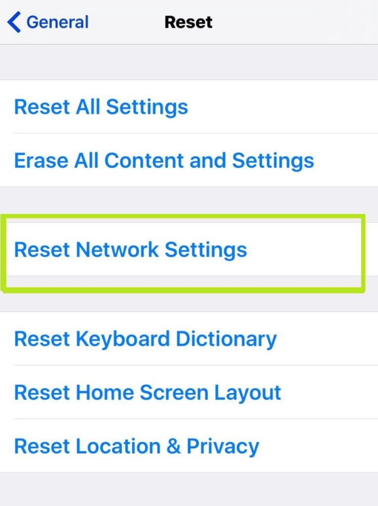 Resetting the Network Settings