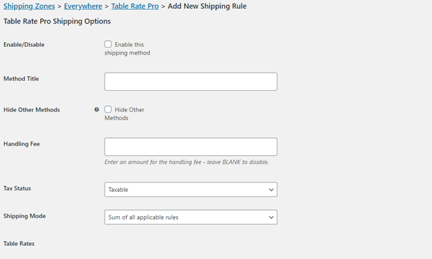 WooCommerce Table Rate Shipping Setting