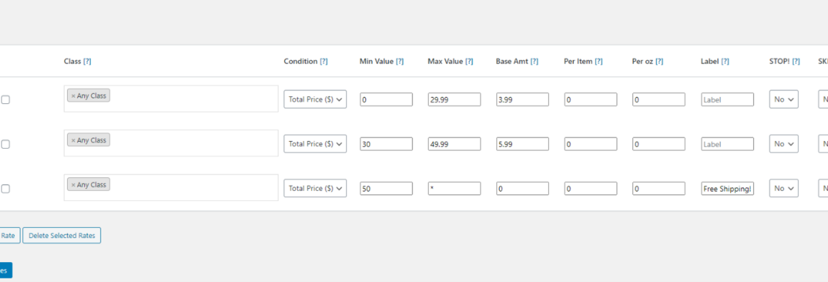 WooCommerce Table Rate Shipping Rules